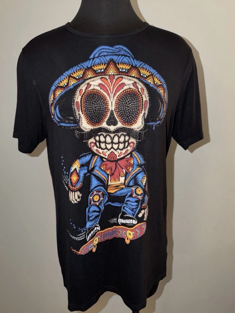 Ay Guey Day of the Dead Skull Skateboard Tee Black Medium